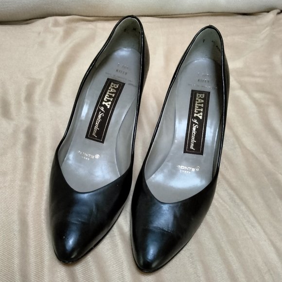 Gently Preloved genuine leather Bally of Switzerland Kitty Black heels size 7M - Picture 1 of 9